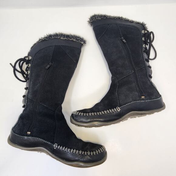 The North Face Janey Black Suede Moccasin Winter Boots Size 6 Faux Fur Lining - Picture 8 of 9